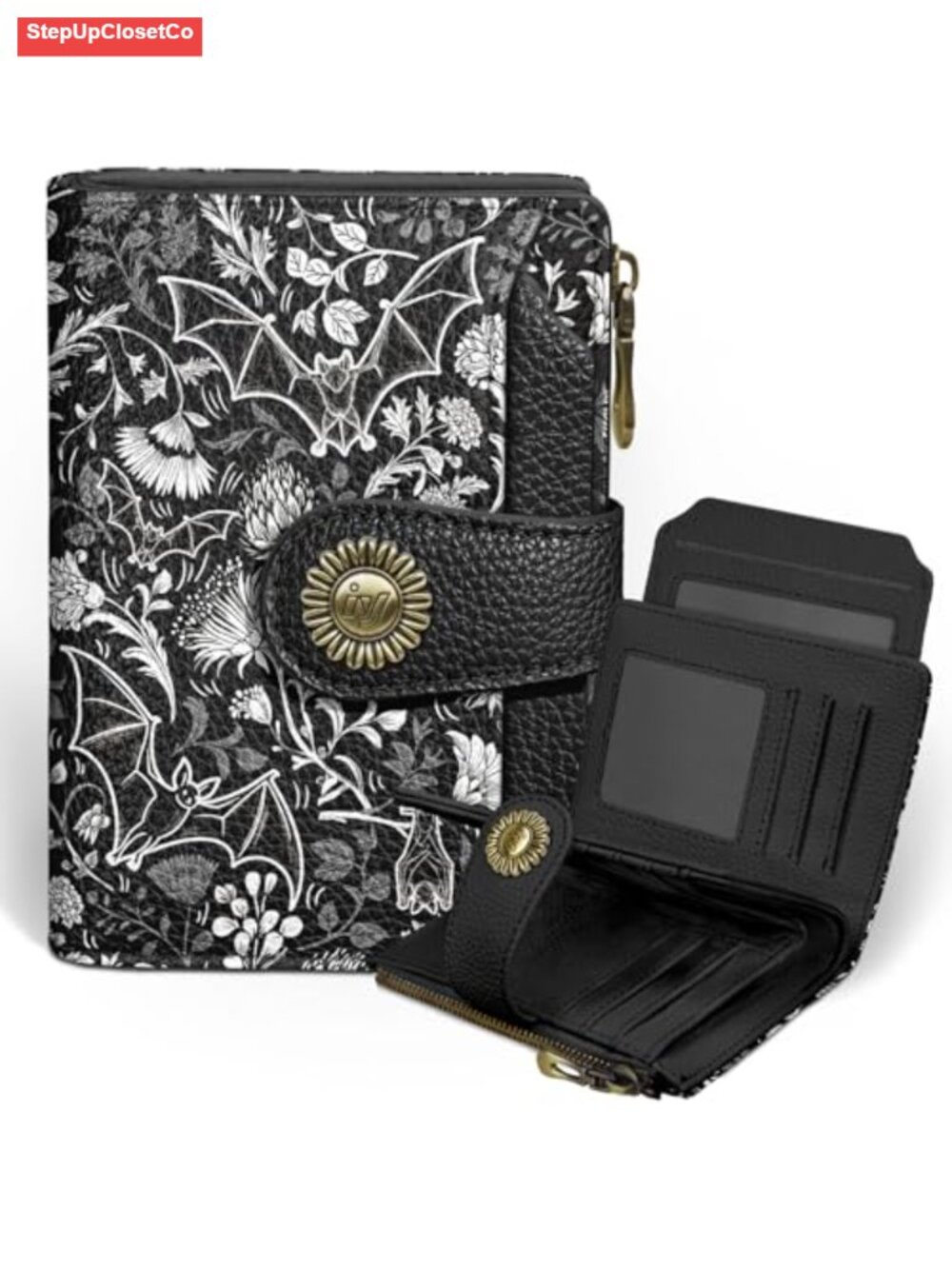 Gothic Bat RFID Blocking Bifold Wallet Women Vegan PU Leather Card Holder